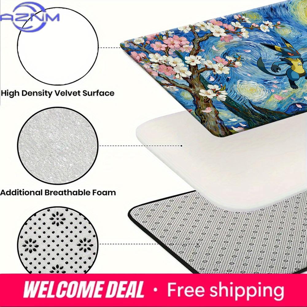 Pokemon Lucario Starry Night Cherry Blossom Print Non-slip Doormat, Soft Absorbent Floor Rug for Home Decor
