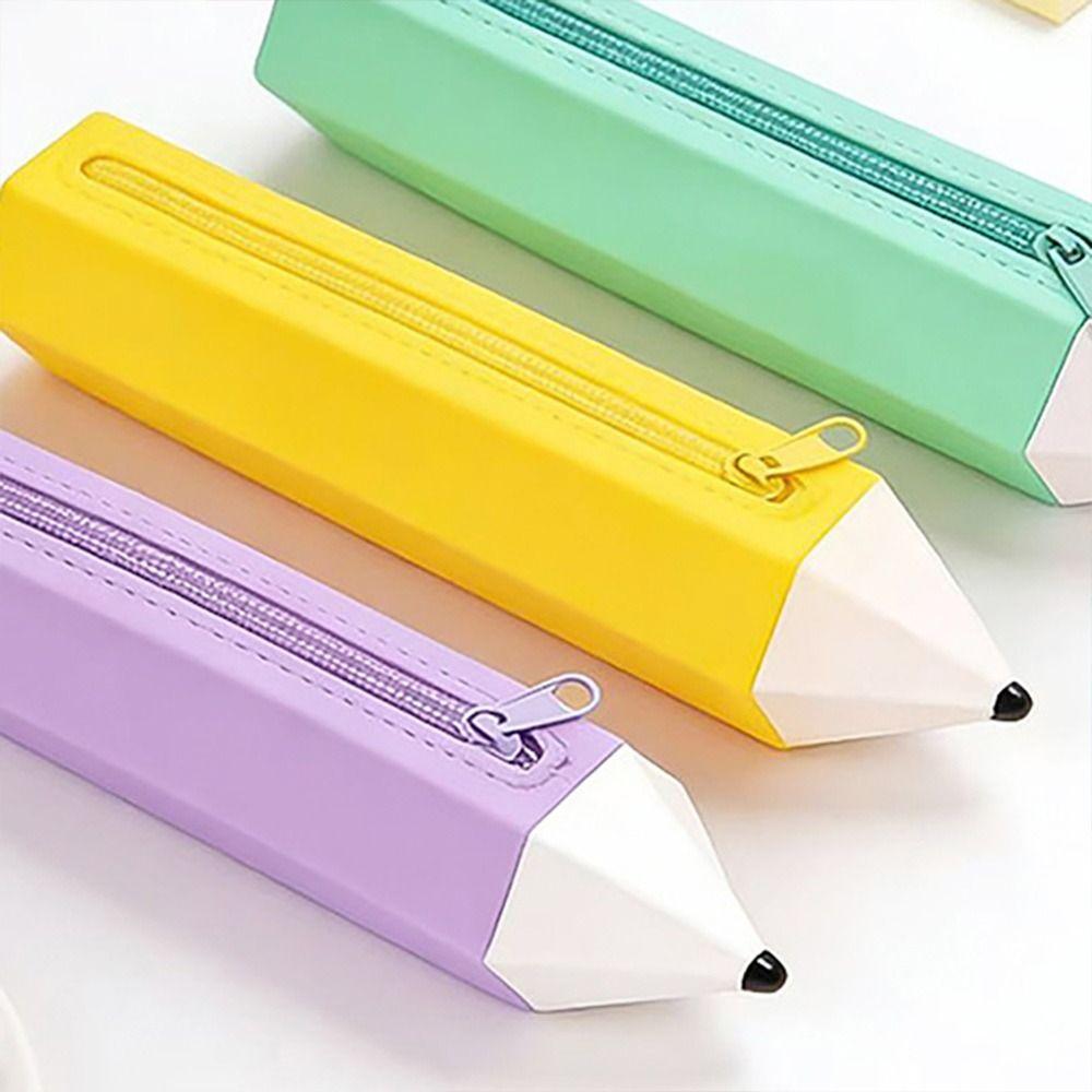 Pencil Shape Pen Bag Silicone Stationery Organizer Multi-functional Stationery Pouch Gift