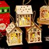 Christmas Wooden House Decoration With Warm LED Light Illuminated Cottage Ornament For Seasonal Display
