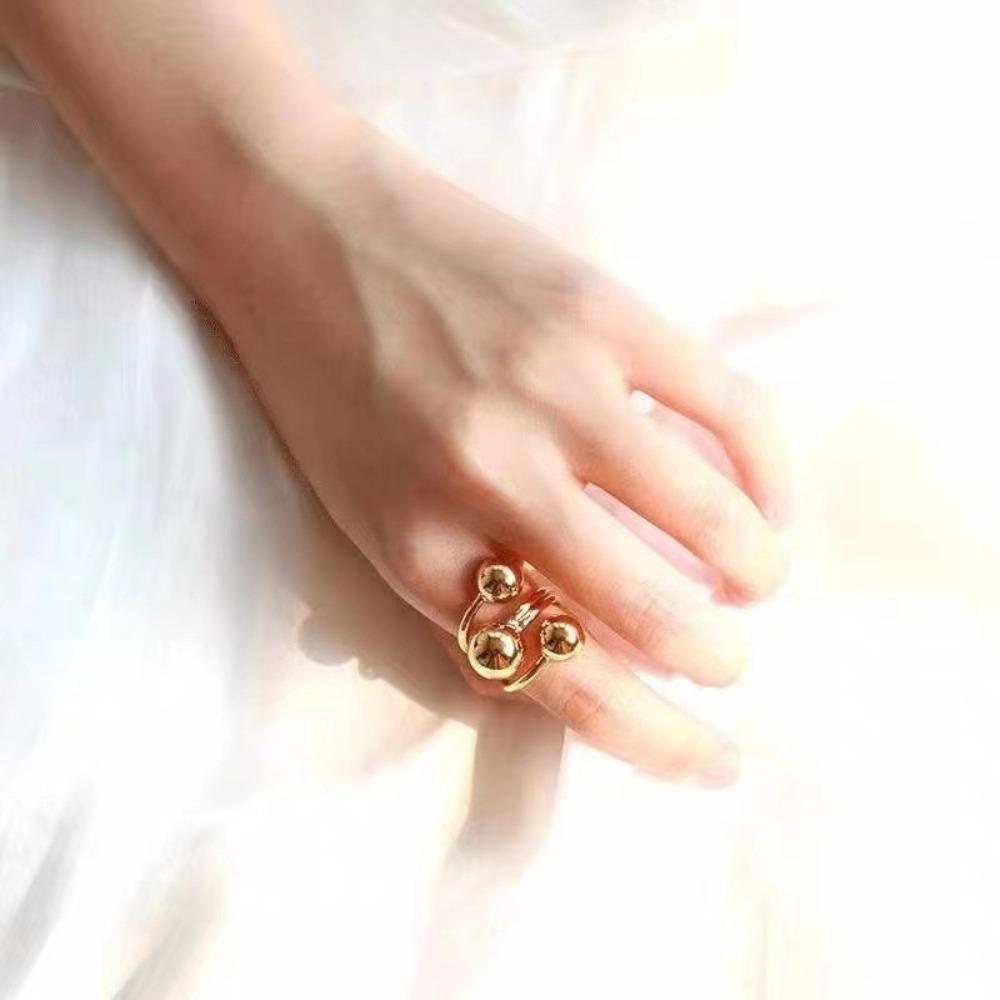 Light Luxury Metal Ball Ring Ball Shape Finger Opening Ring Irregular Planet Ring Women