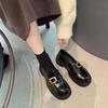 Sheepskin Version~ Retro Small Gold Buckle Genuine Leather Thick-soled Heightening Loafers Women's Muffin Shoes Thick Heel Lazy Small Leather Shoes