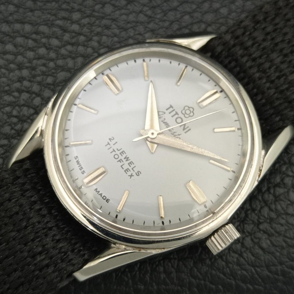 ШВЕЙЦАРСКИЕ ВИНТАЖНЫЕ МУЖСКИЕ ЧАСЫ TITONI AIRMASTER TITOFLEX С РУЧНЫМ ЗАВОДОМ СЕРЫЕ a705108-1