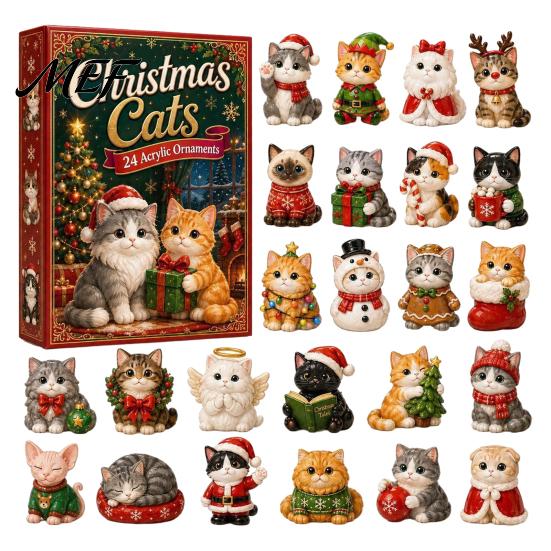 Christmas Tree Hanging Supplies Cat Dachshund Advent Calendar, 24-Day Countdown Acrylic Ornament for Retro Style Pendant Set Decoration, Cute