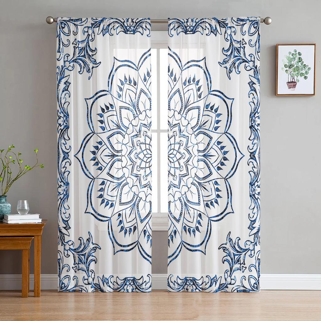 Mandala Bohemian Sheer Curtains for Bedroom Living Room Decoration Window Curtain for Kitchen Tulle Voile Organza Drapes