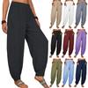 Women Vintage Harem Pants Casual Loose Solid Elastic Waist Cotton Linen Wide Leg Pants Summer Irregular Trousers