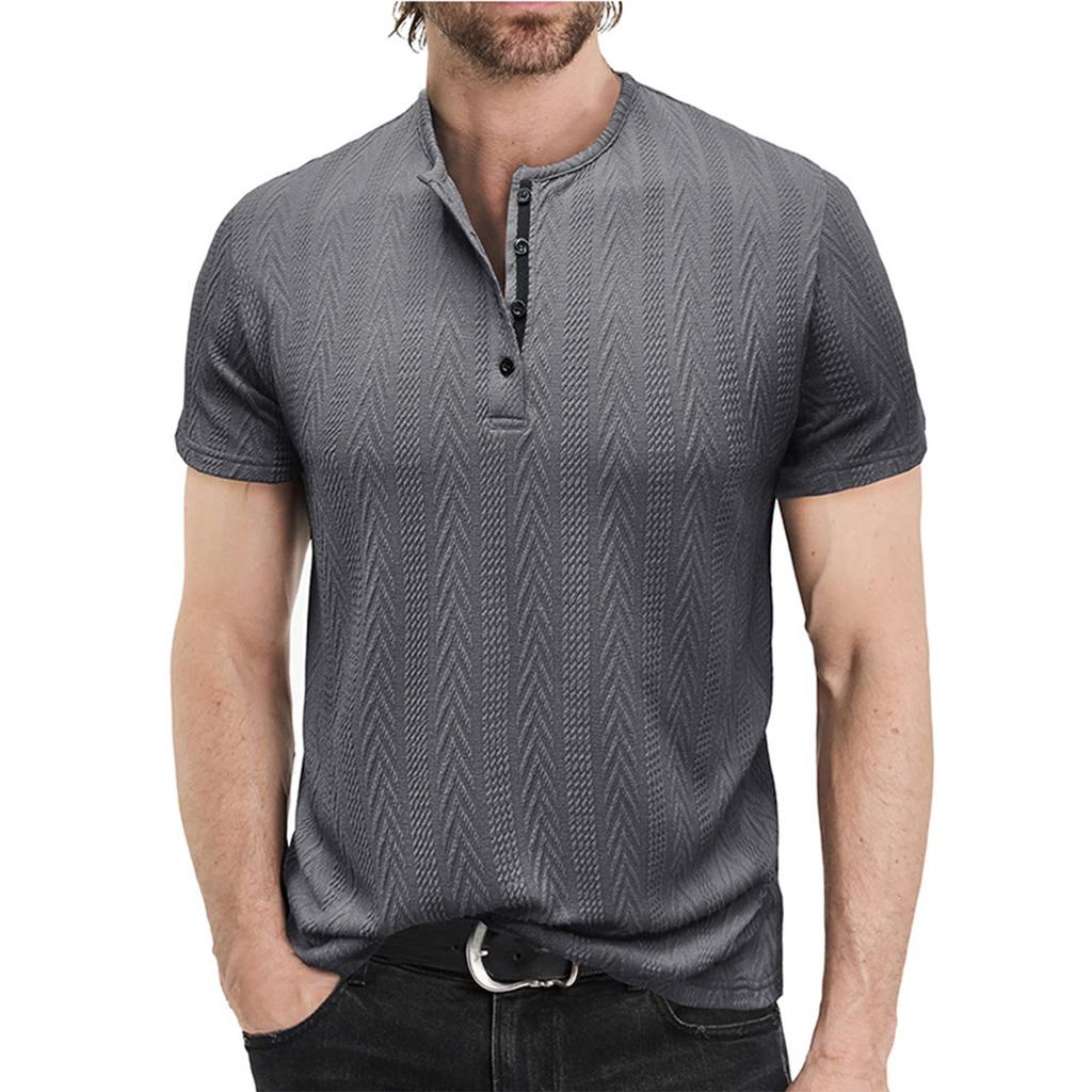 Men's Short Sleeved Shirt Men's 4-button T-shirt Casual Top