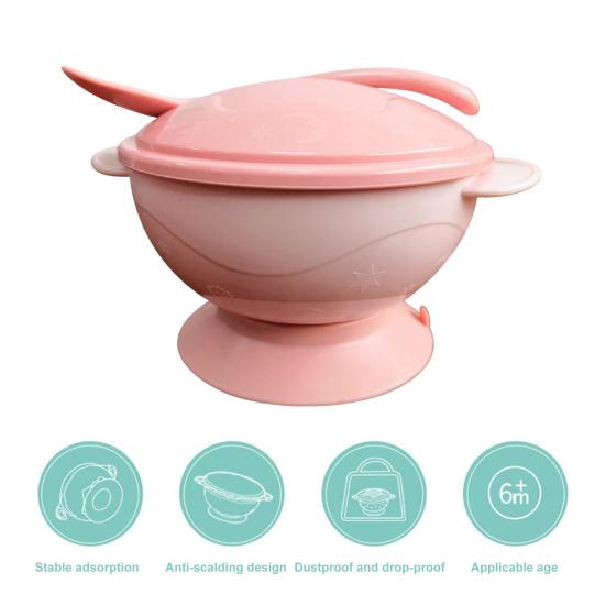1 Set Suction Bowl with Spoon Eco-friendly Safe Long-lasting Smooth Edge Diet Training Polypropylene Suction Cup Baby Cutlery Bowl Household Supply