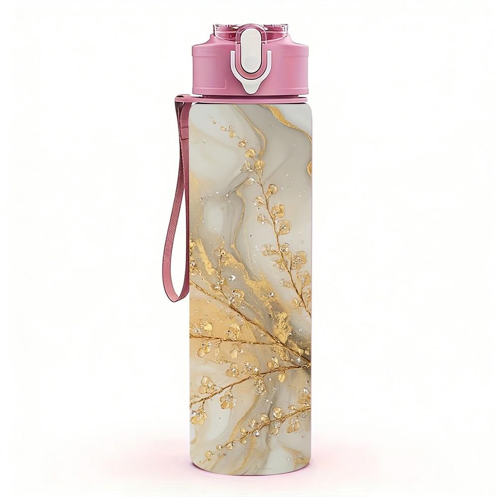 1PC Dried Golden Pampas Grass Boho Texture Art 750ml Color Plastic Sports Water Bottle Leakproof Flip Straw Lid Suitable for Sports Office Home Use