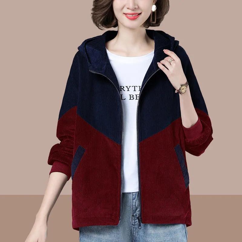 Осенняя женская куртка с длинным рукавом, куртки с капюшоном, вельветовое повседневное пальто, женская ветровка, свободная верхняя одежда 4xl