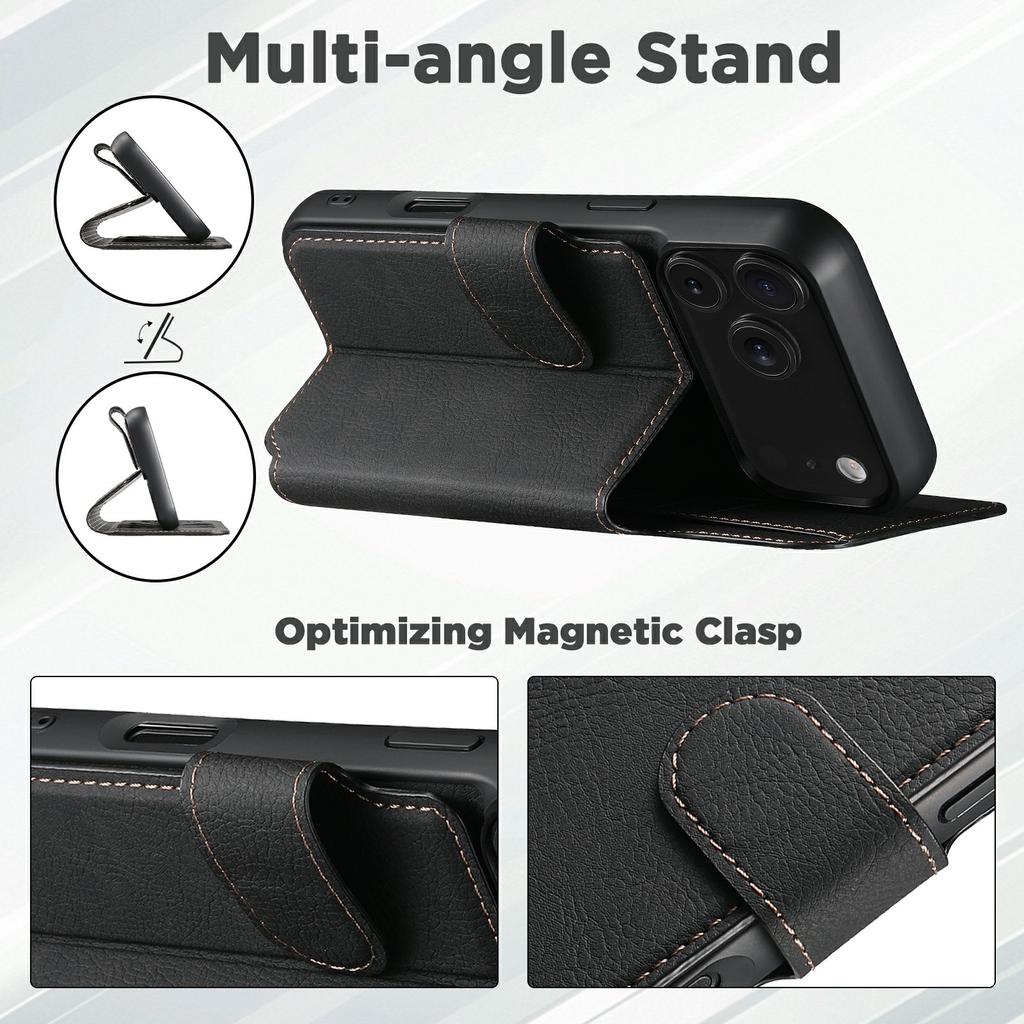 SUTENI Q-05 For iPhone 17 Pro Max Case Detachable Wallet Stand Litchi Texture Leather Flip Phone Cover