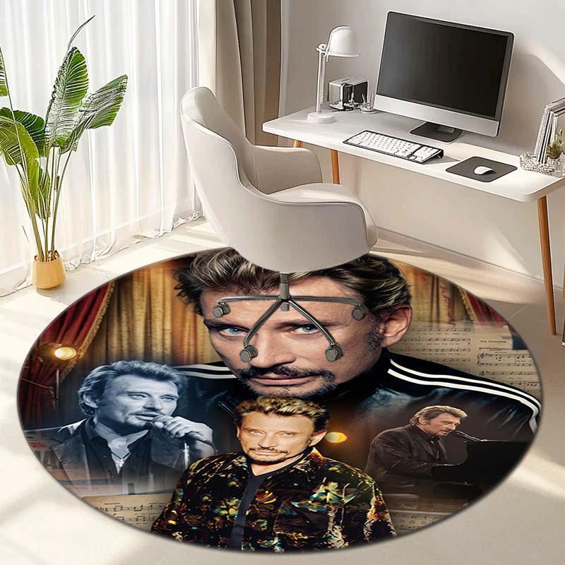 French legendary rock singer and actor Johnny Hallyday Round Carpet Soft Home Decoration Corridor Table and Chair Anti slip Outdoor Floor Mat rug H25