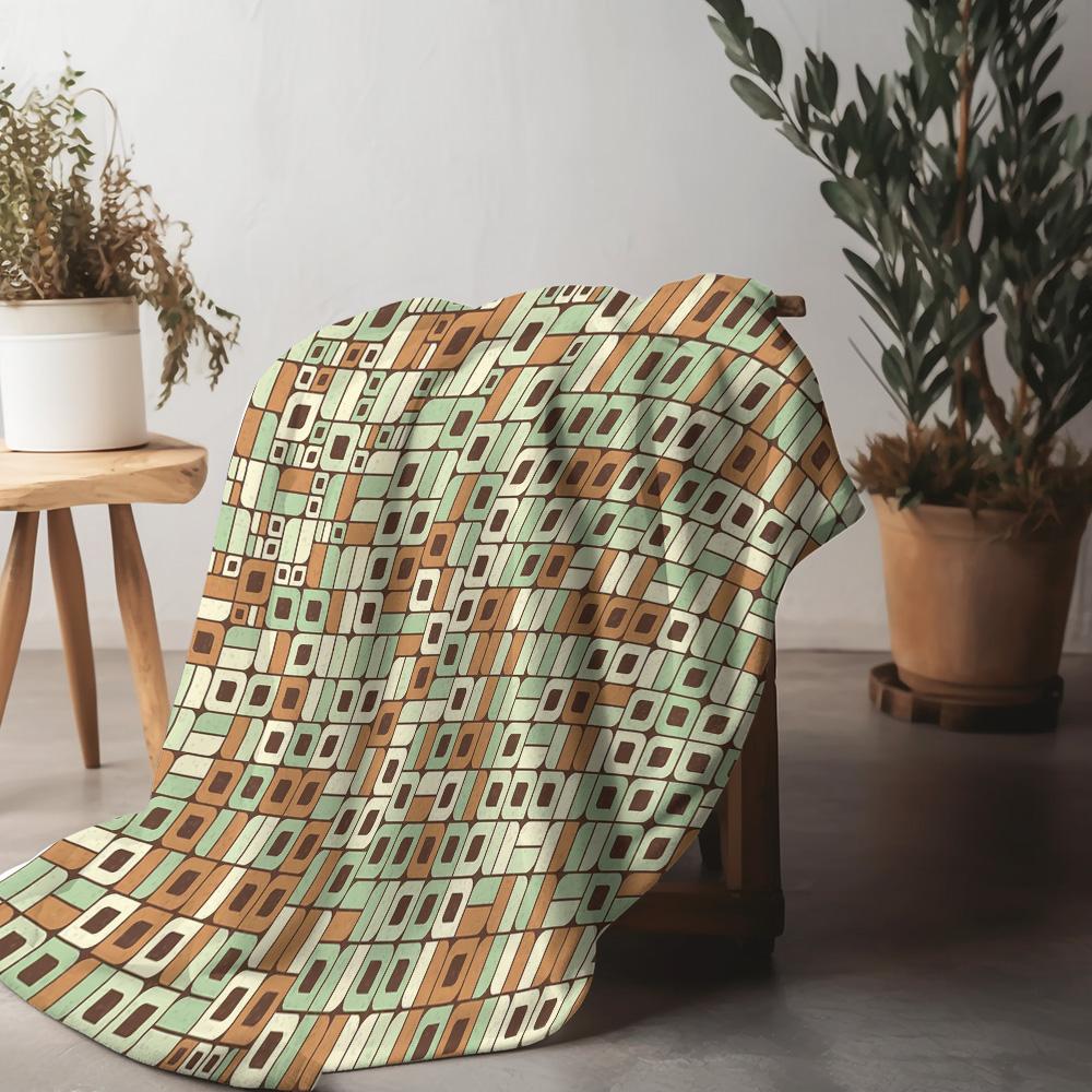 Geometric Pattern Blanket Retro 70s Throw Blanket Small Square Design Sofa Bed Cover Living Room Decor Gift for Women