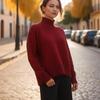 Женский осенне-зимний модный свитер для дам, свободные однотонные вязаные топы с полувысоким воротником и длинными рукавами