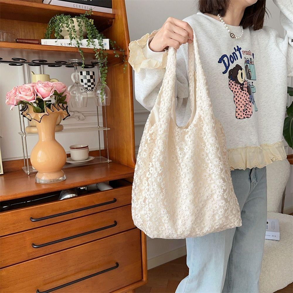 Pastoral Style Daisy Flower Shoulder Bag Nylon Beach Bag Elegant Bohemian Handbag Travel
