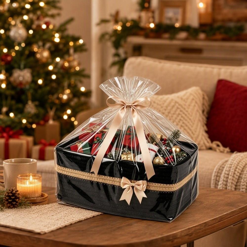 Ribbon Cotton Rope Basket With Handle Christmas Gift Container Square Storage Basket Home Storage