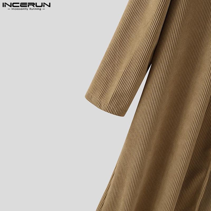 INCERUN Autumn Winter Men Lapel Neck Long Sleeve Open Front Long Corduroy Cardigan Coatsx