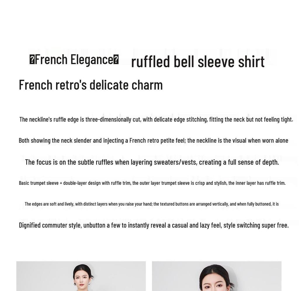 French White Women's Flare Sleeve Lace Top - Casual Long Sleeve Stand Collar Shirt