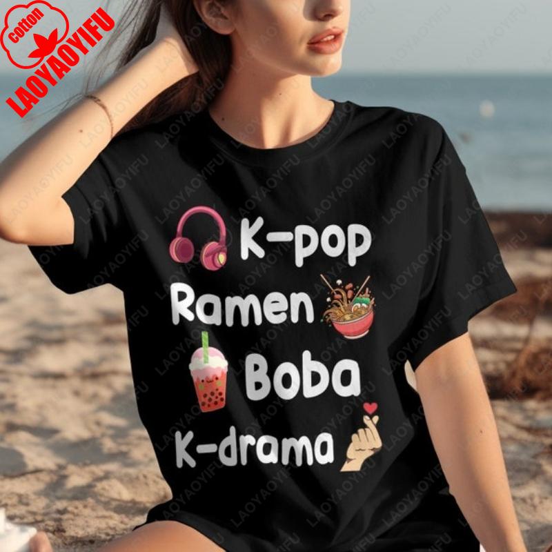 Kpop RaУнисекс Боба Kdrama Футболка Любитель Kpop хлопковая Футболка Азиатская Культура Футболки Милый Эстетичный Унисекс Футболка K Drama Энтузиаст Футболка