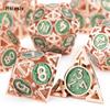 7 Pcs  Green Red Metal Dice Circular Hollow Metal Polyhedral Dice Set Suitable for Role-Playing RPG  Board Game Card Game
