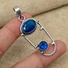 Blue Sapphire Lab-Created Handmade Jewelry Solid 925 Sterling Silver Gorgeous Pendant For Her