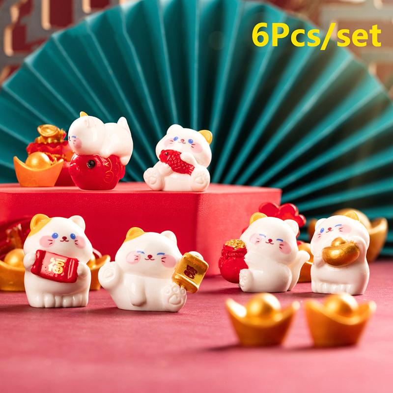 6 шт. Мини-украшение Lucky Cat, мультяшный котенок, кукла, фигурка, микропейзаж, украшение для интерьера автомобиля, домашнего рабочего стола
