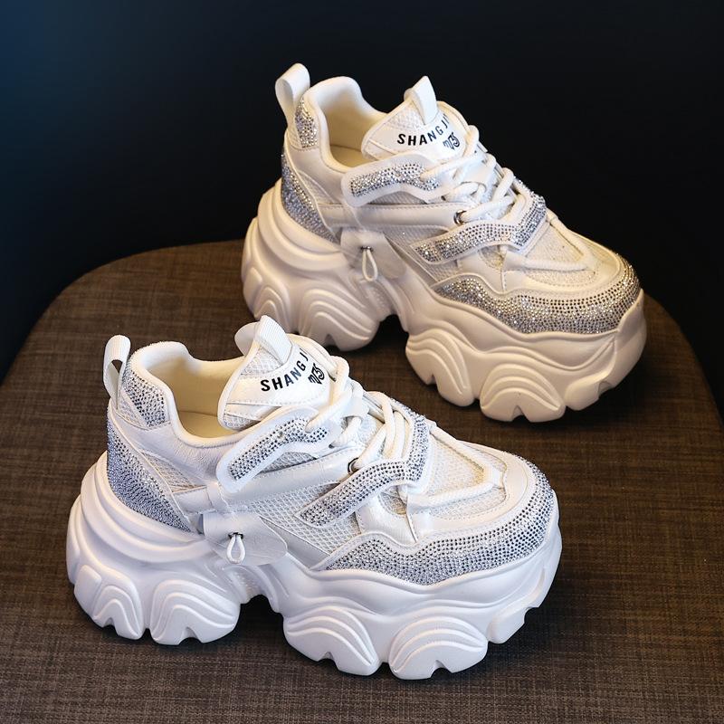 Мода 10СМ Воздушная сетка Микрофибра Кожа Вулканизированная Платформа Танкетка Балетки Удобные Летние Осенние Массивные Кроссовки Полые Женские Сандалии Обувь