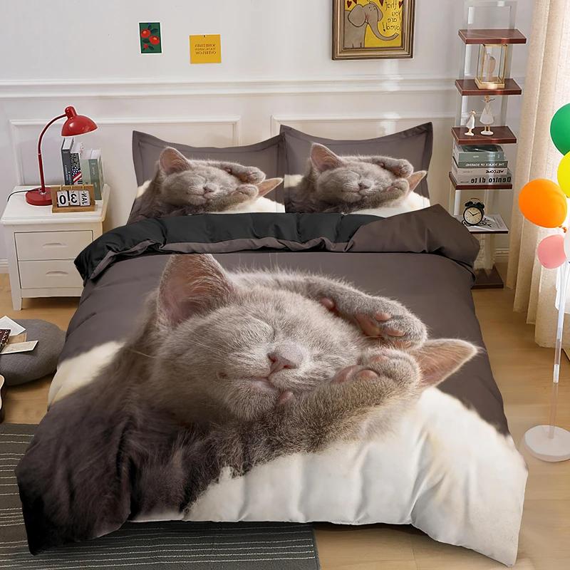 3D Lovely Cat Duvet Cover Set,cute Pet Cat Bedding Set Full Queen King Size,Cute Animals Luxury Quilt Covers Gifts Home Textiles
