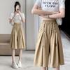 DX~~ Sense Lace-up Pleated Wide-leg Hakama Women's Summer Elastic Waist Crotch A-line Slacks Five-point Loose Pants