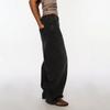 Womens Black Washed Wide Leg Jeans Loose Fit High Street Style Cotton Blend Denim Pants