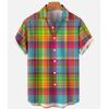 Cool Hawaiian Rainbow Colorful Plaid Shirt For Man Oversized 3d Fashion Causal Short Sleeve Simple Button Beach Clothing Summer