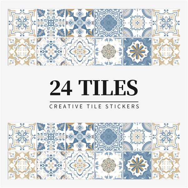 24PCS  Creative Kitchen Tile Stickers Waterproof Mandala Flowers Tile Paste Self-adhesive Wallpaper Bedroom Decoration Stickers