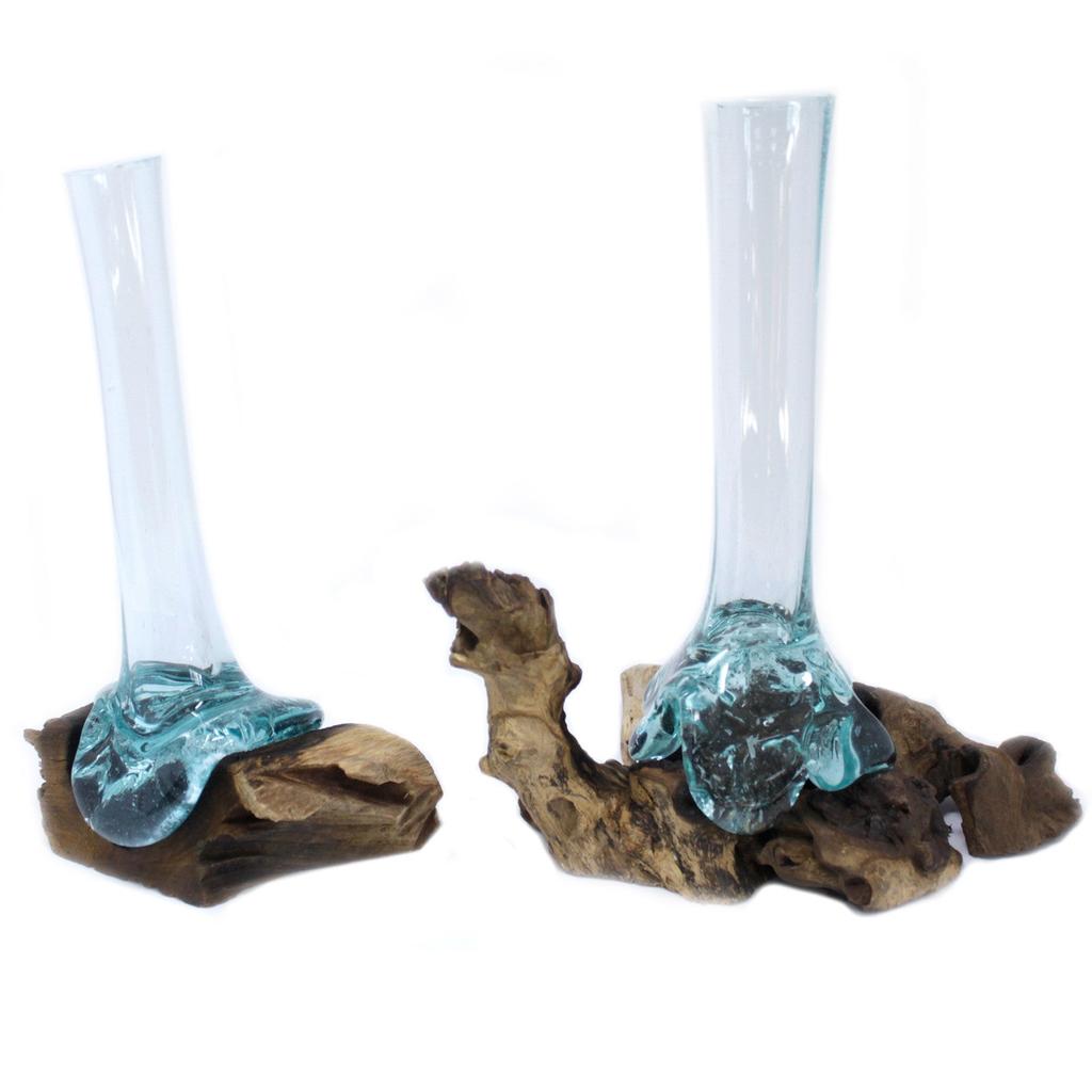 Molten Glass Vase On Wood Stand
