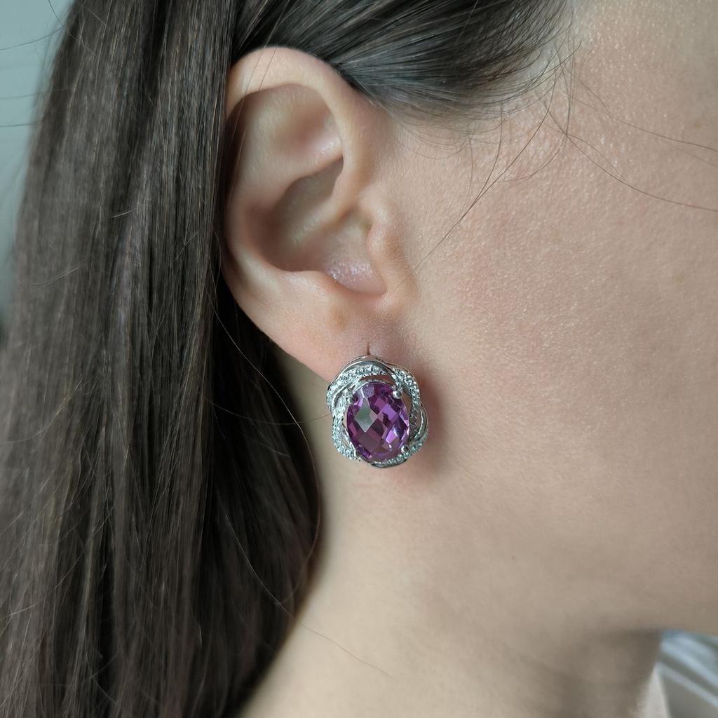 Серебряные серьги с александритом 16.513ct, фианитами (2187608)