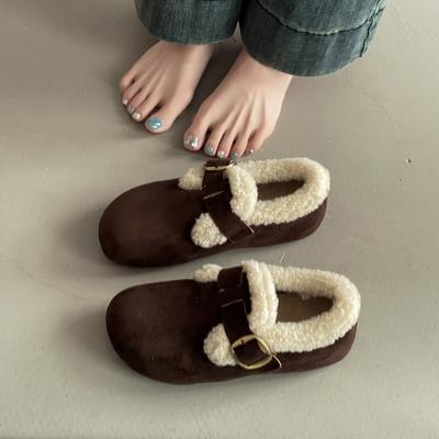 Ретро удобные повседневные туфли-лодочки на плоской подошве женские осенне-зимние модные универсальные бархатные теплые хлопковые туфли для снега пушистые туфли