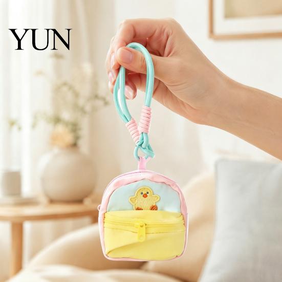 Kawaii Style Small Wallet Coin Purse, Macaron Mini Backpack Pendant with Lanyard, Lightweight Purse for Girls Pouch Double Zippered Compartments
