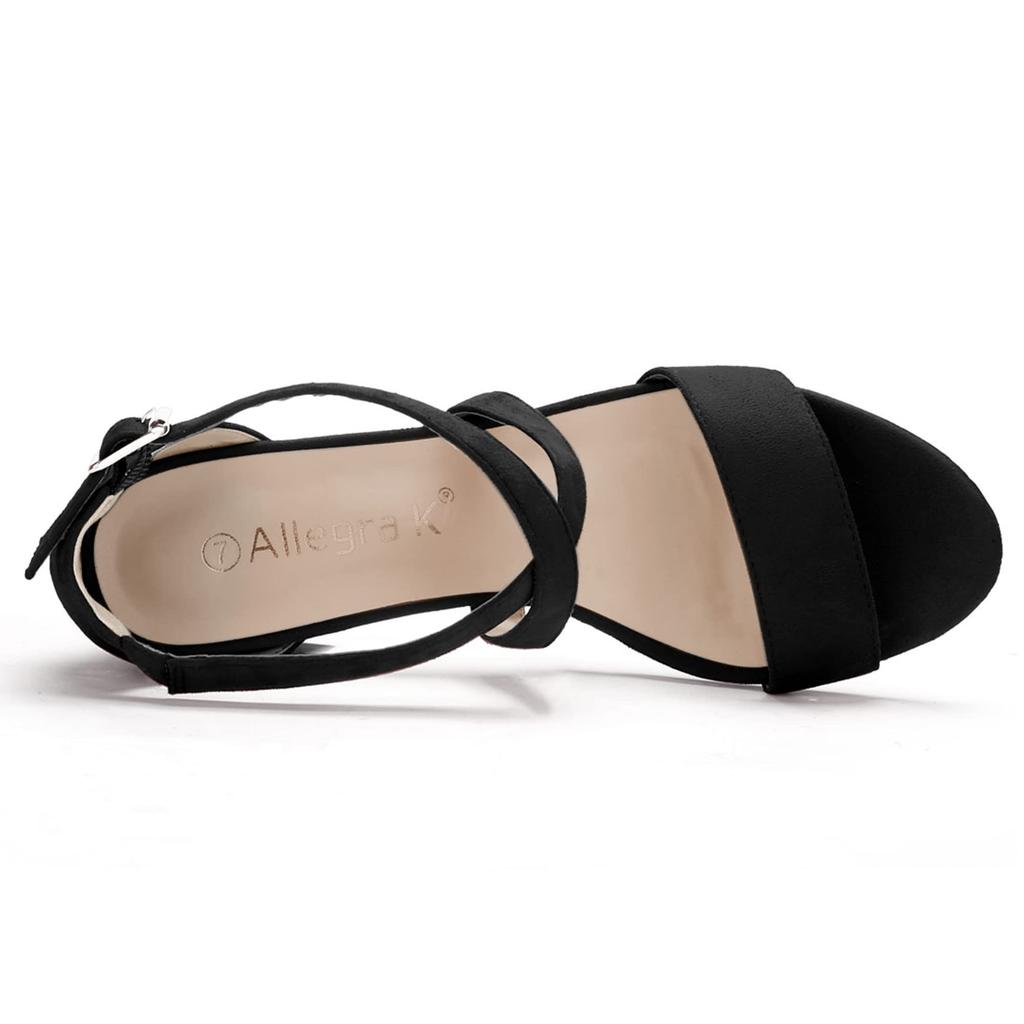 Allegra K Women's Open Toe Sandals with Mid-Heel Lace-Up Ankle Strap, Black, Size 25.5cm
