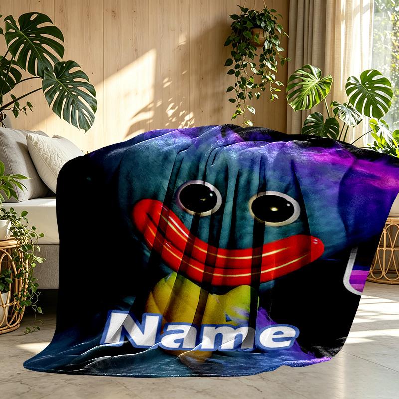 Custom Name Personalized Huggy Wuggy Print Blanket, Home Decor, Bedroom, Sofa, Camping, Couch, Gifts for Birthday ChristmasEnthusiasts