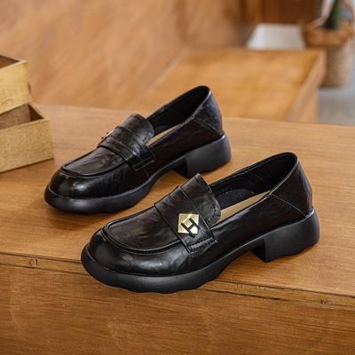 Туфли на грубом каблуке из кожи, одинарные туфли, новые осенне-зимние, универсальные, на одной педали, из мягкой кожи, маленькие кожаные туфли, толстая подошва