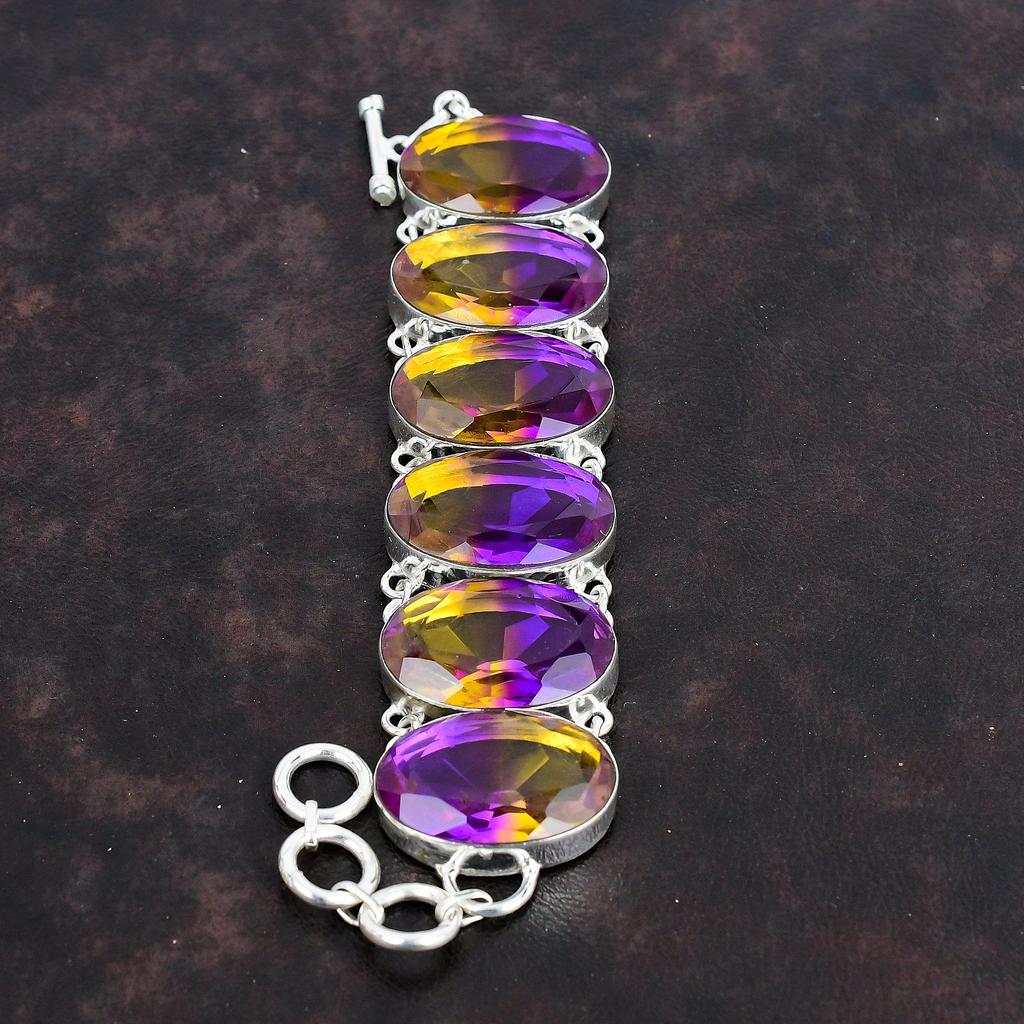 Faceted Ametrine Bracelet Handmade Gemstone Bracelet Antique Jewelry 925 Sterling Silver Bracelet Adjustable Chain Bracelet Engagement Gifts