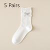 5 Pairs of Thin Solid-color Sweet Bow Mid Calf Socks for Girls In Summer