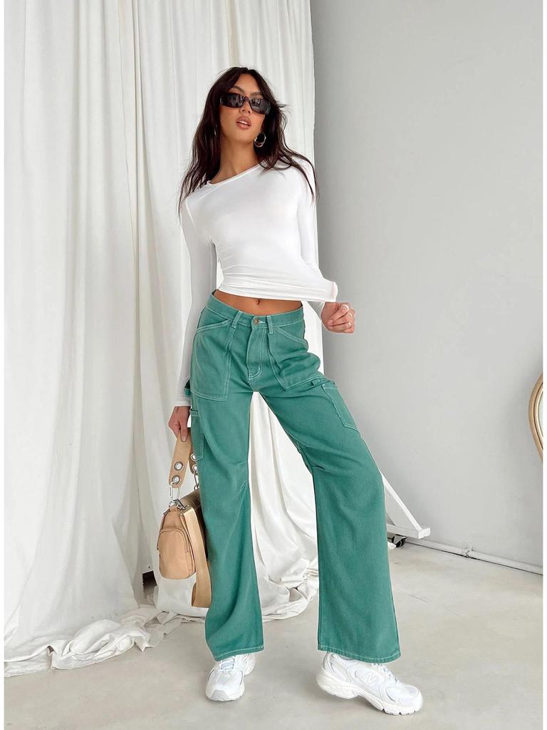 2023 Женская футболка с длинным рукавом, приталенная, нестандартная, однотонная, с круглым вырезом