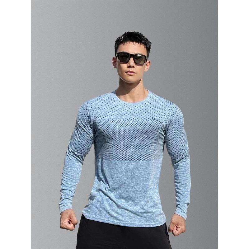 Men's Sport Long Sleeve Tops Quick Dry Fitness T-Shirts Bodybuilding Gym Tees Casual Skinny Elastic Breathability Men Sportswear