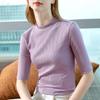 Футболка с рукавом до локтя для женщин, полувысокая горловина, новинка ранней осени, женский топ, футболка-основа с воротником средней высоты для женщин