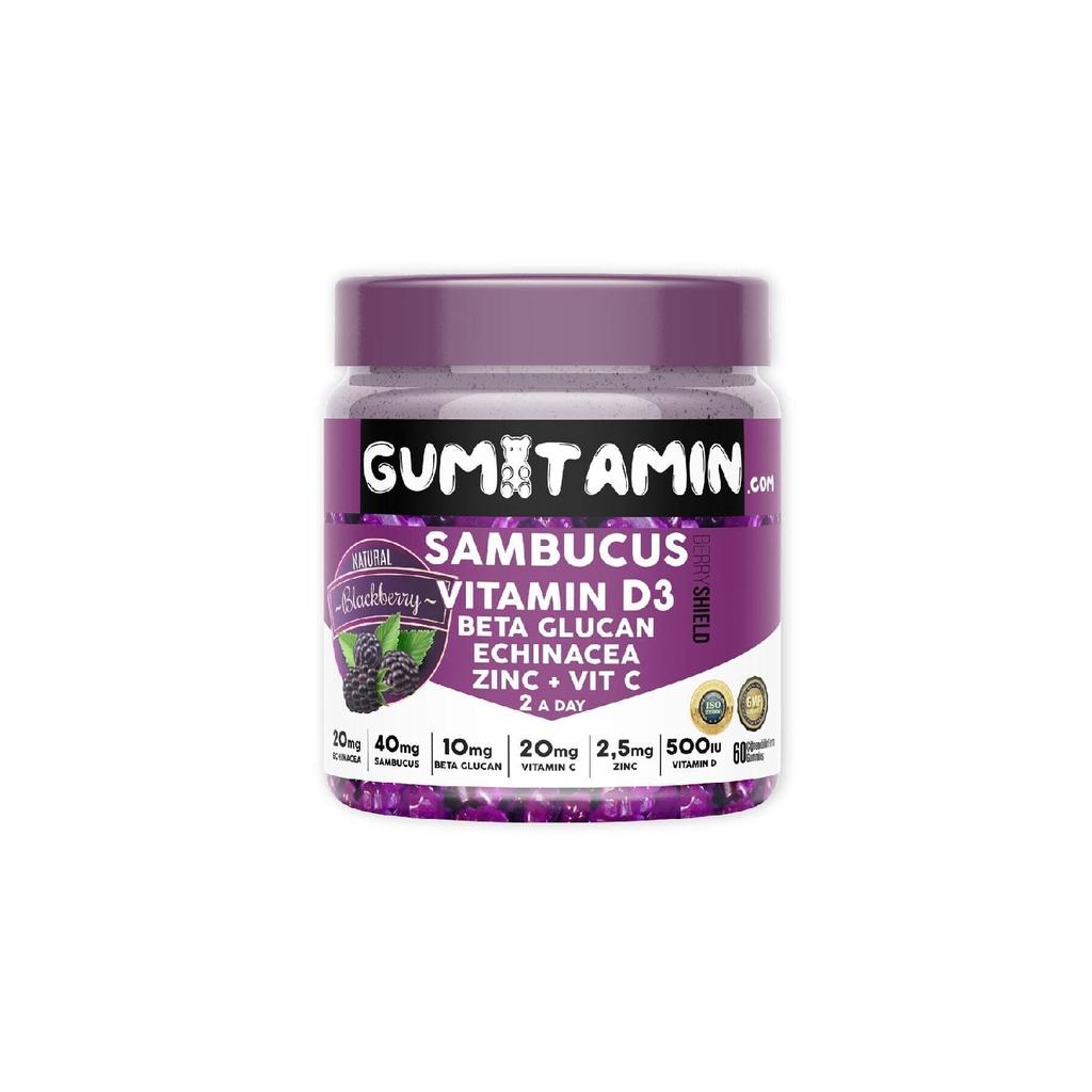 Sambucus Мультивитаминный ежевика, витамин C, D3, цинк, бета-глюкан, натуральный ежевичный ароматизатор
