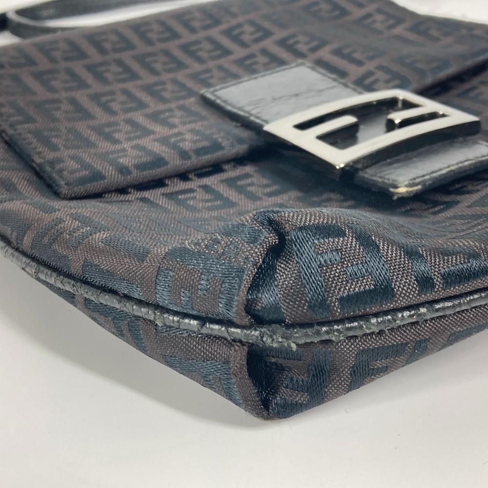 FENDI Zucchino Bag Flap Pochette Crossbody Shoulder Bag Canvas/Leather Black