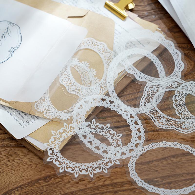 10 Sheets White Ink Clear Lace Stickers DIY Scrapbooking Diary Planner Craft Decor Stickers