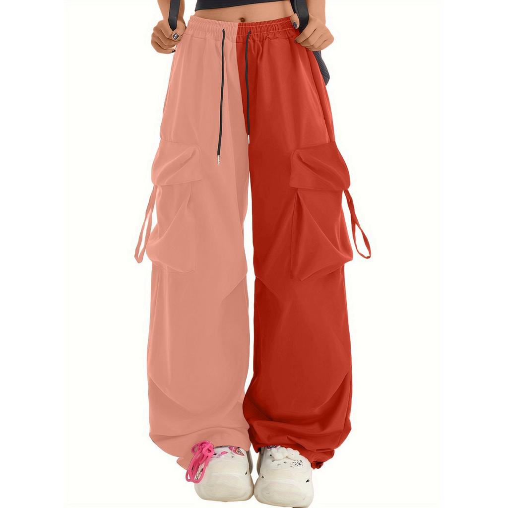 Женские брюки парашюты широкие штанины свободные повседневные двухцветные рабочие