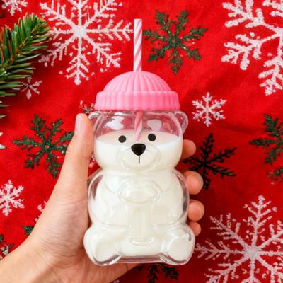 Кружка-поильник «Мишка» с крышкой и соломинкой, милый дизайн мишки, стеклянный стакан для сока, молока, чая, смузи, можно использовать в микроволновой печи, чашка для напитков для детей и взрослых