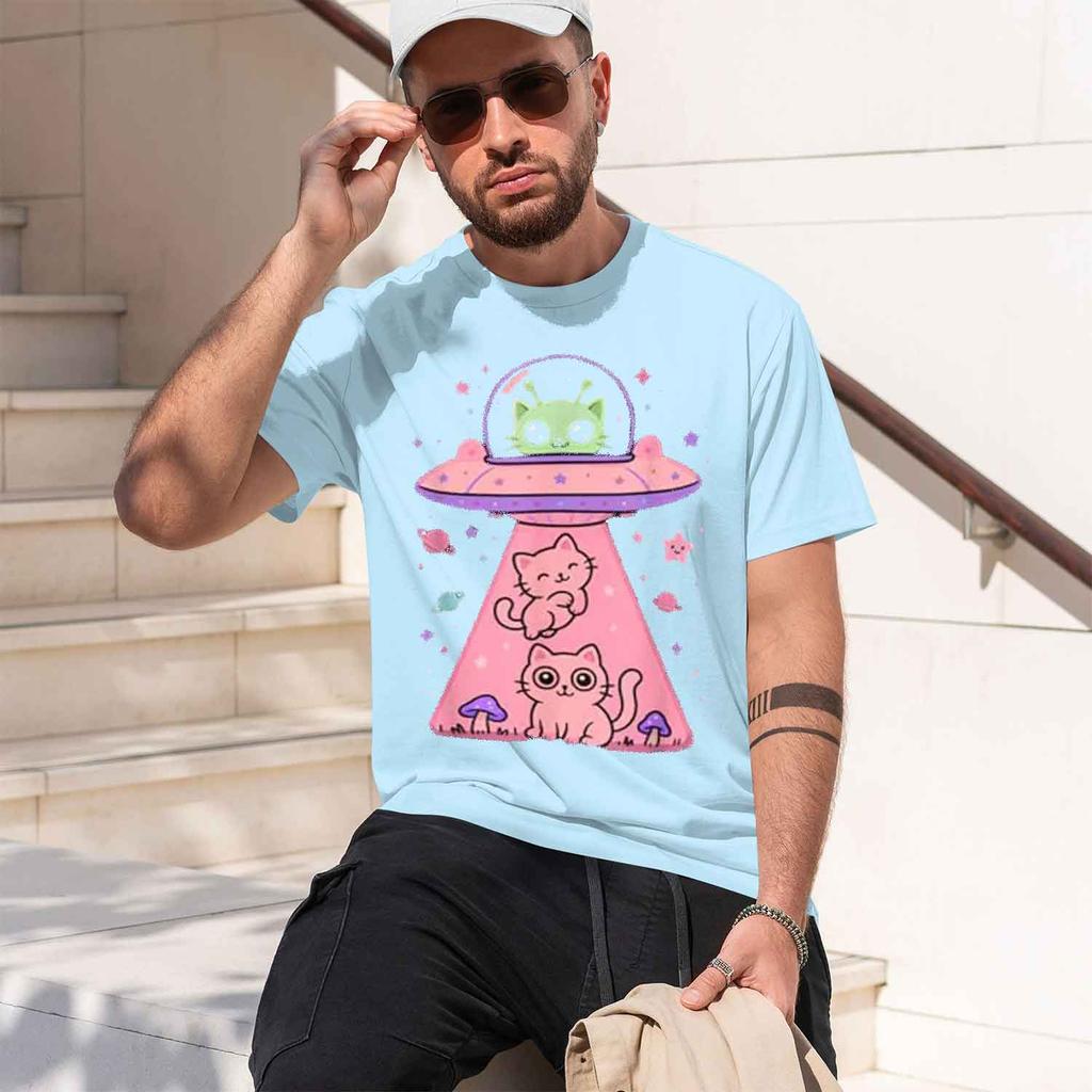 2026 New Cute Kawaii Pink Spaceship Cat Y2k Graphic Tee Trendy Creative Gift Short Sleeve Tshirt