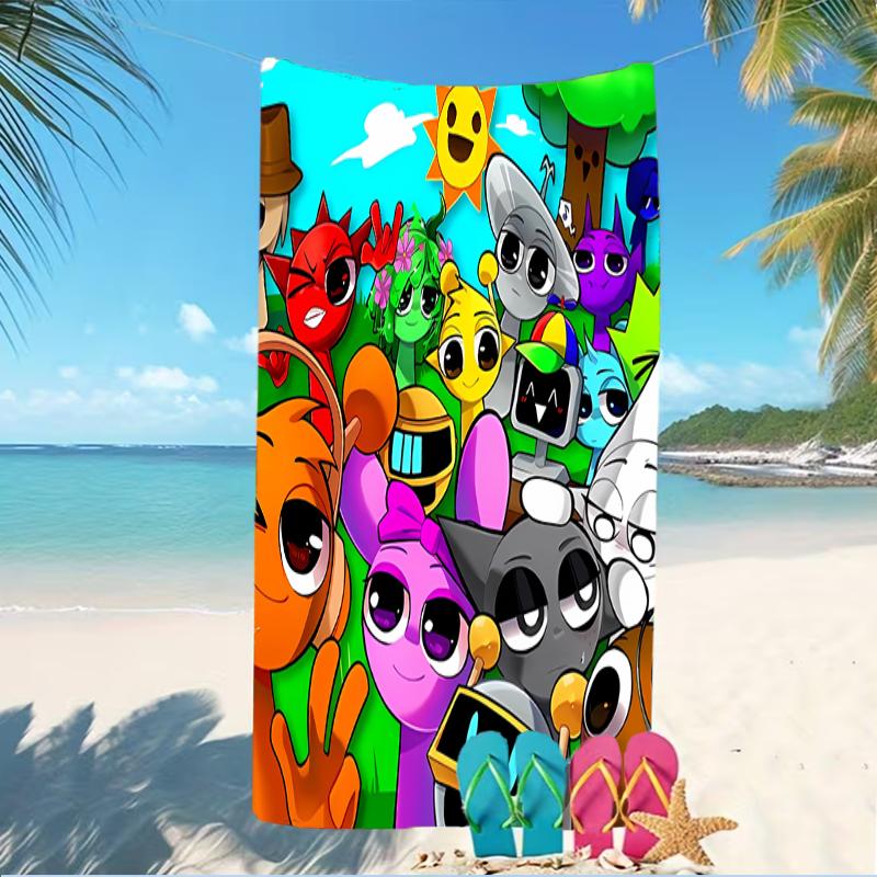 Пляжное полотенце с узором Sprunki из Incredibox - мягкое, впитывающее, можно стирать в машине. Легкое и современное, для плавания, незаменимо в путешествии